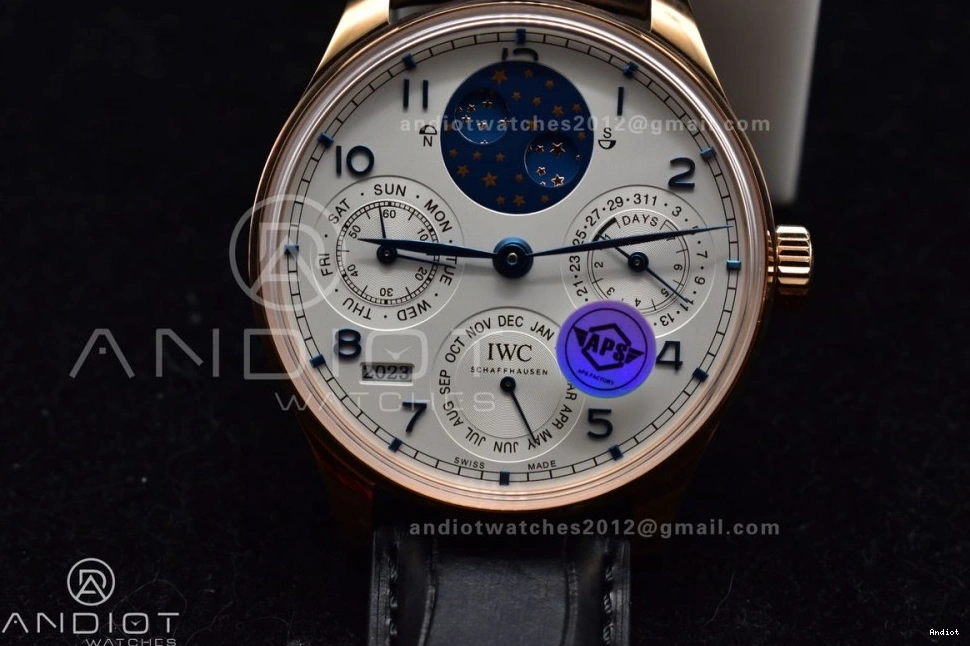 on 5033 Clone RG 1:1 Calendar Black Best Edition Perpetual Portugieser Dial A52610 Leather White Strap APSF 0131